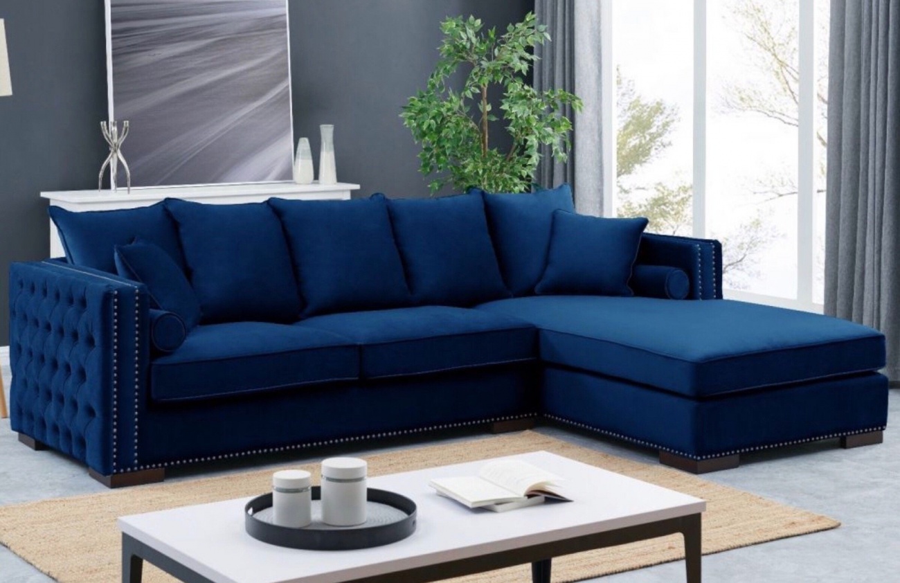 Blue velvet corner sofa