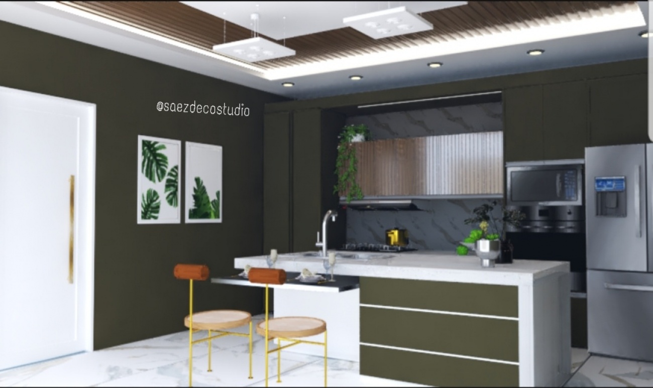 Cocina verde contemporánea 