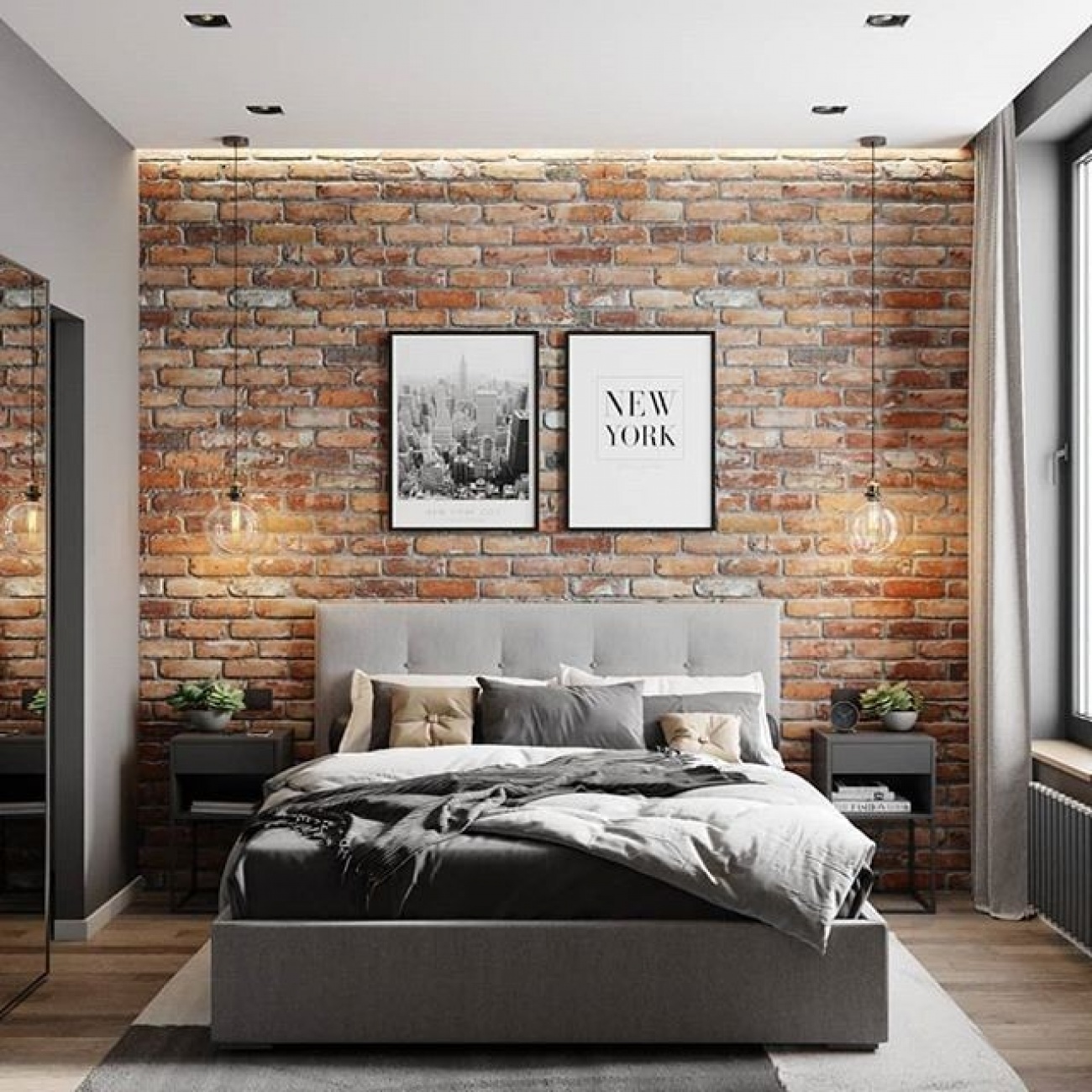 Red brick feature wall to hang travel...