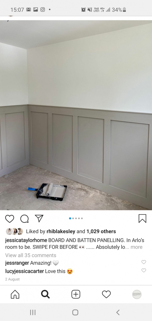 Sage green panelling lower half