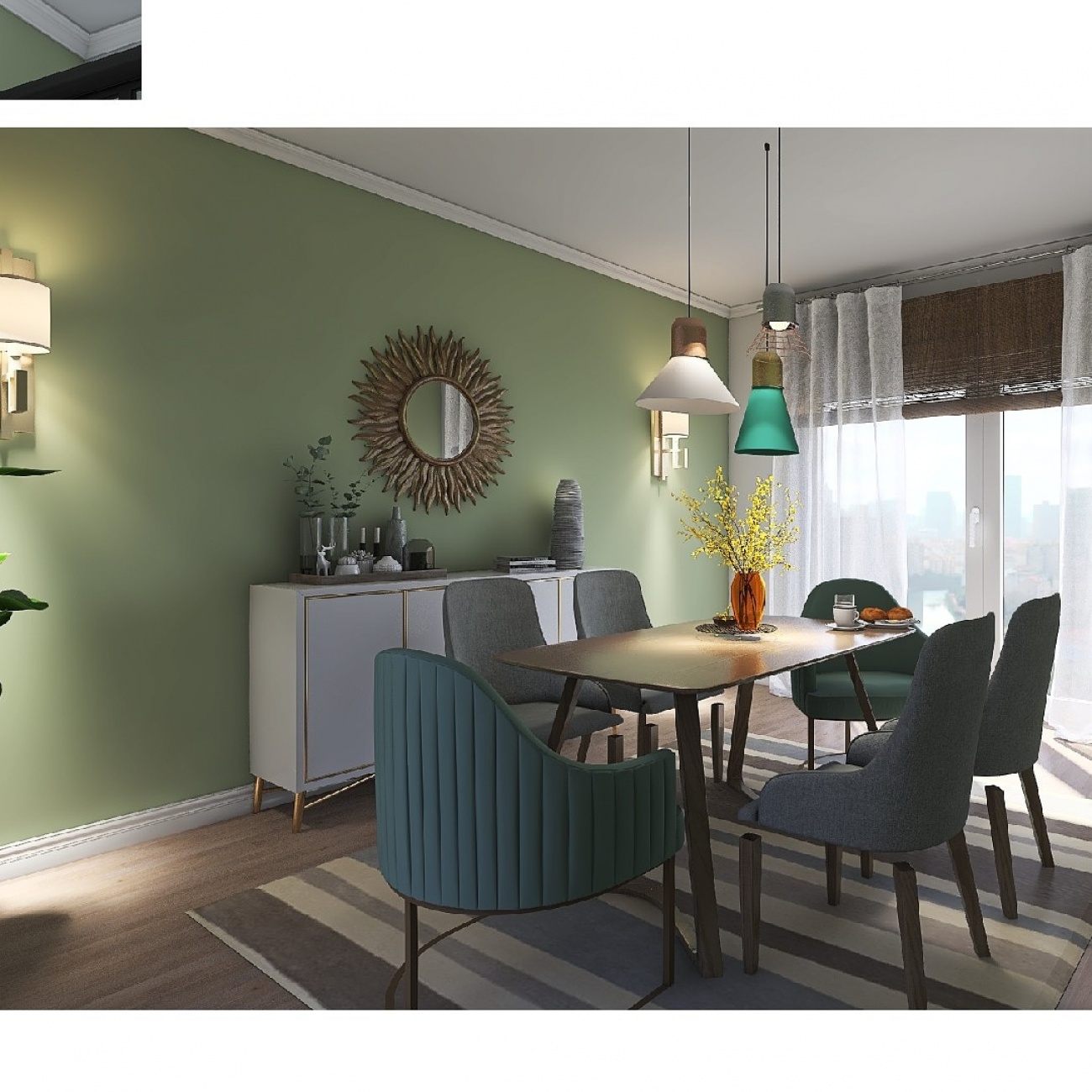 Sala de estar con base verde