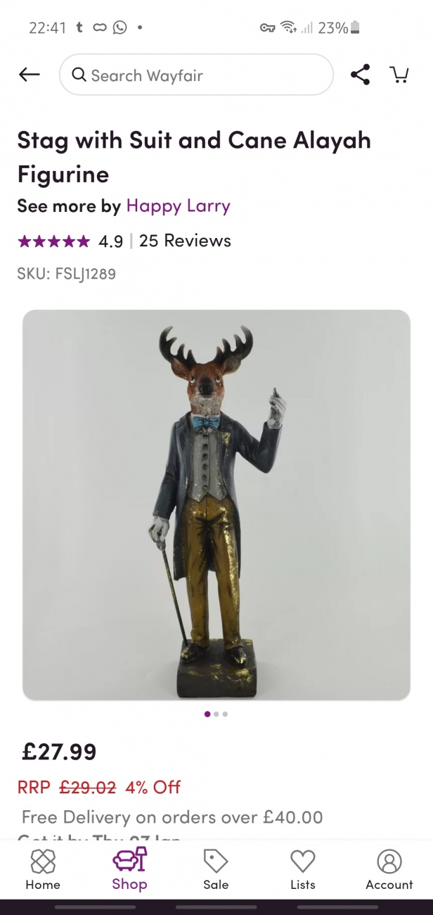 Stag with suit and cane
