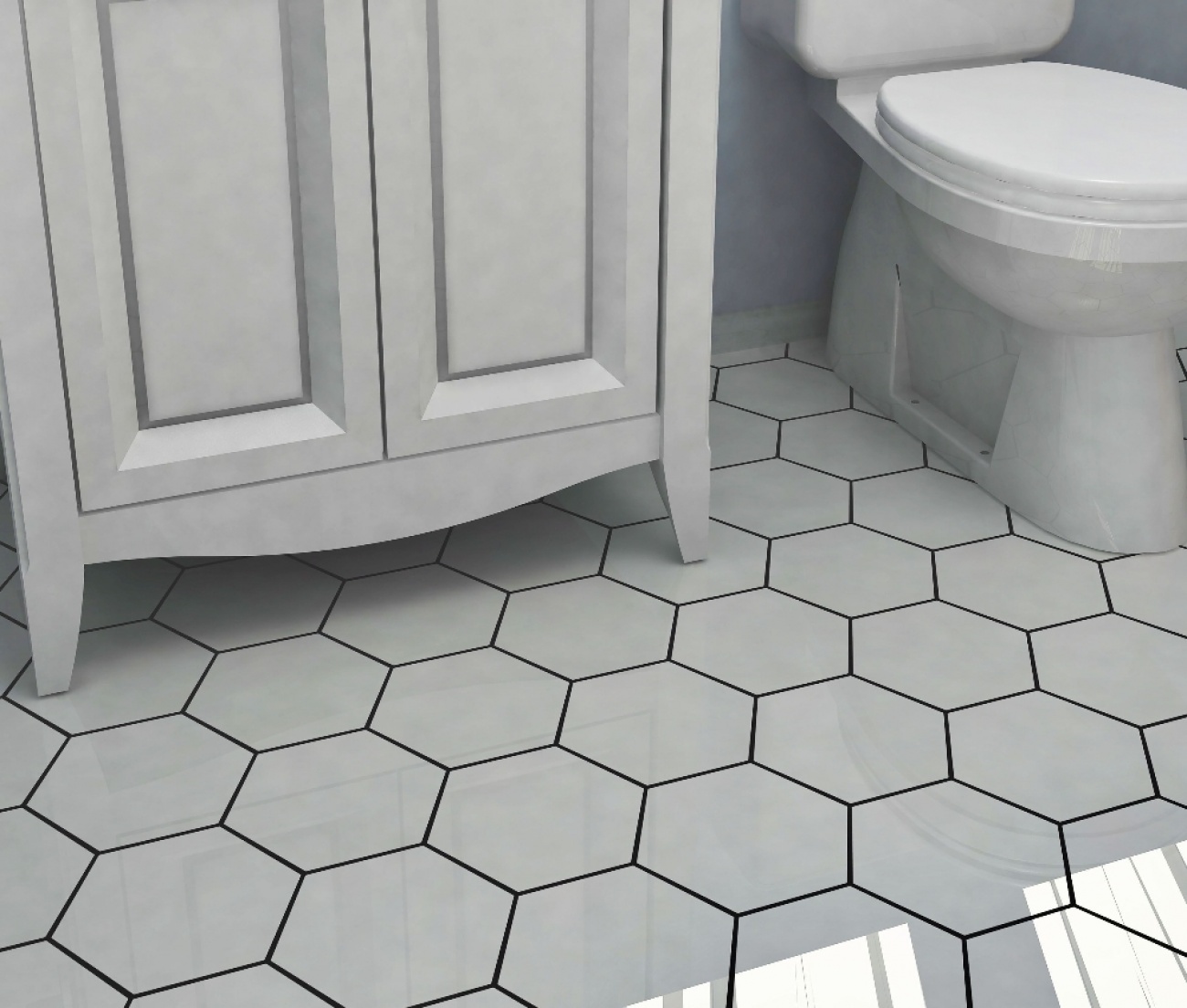 White hexagon charcoal grout